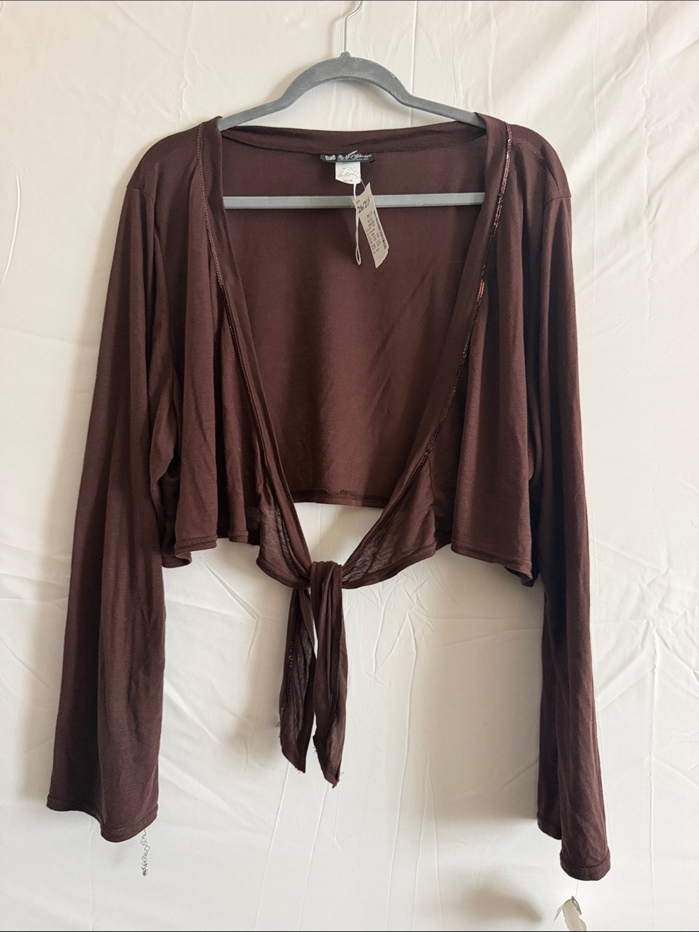 Self Esteem Brown Tie-Front Long Sleeve Crop Top
